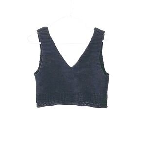 House Of Harlow 1960 Crochet V-neck Cropped Tank Cami Black‎ Large Boho Retro